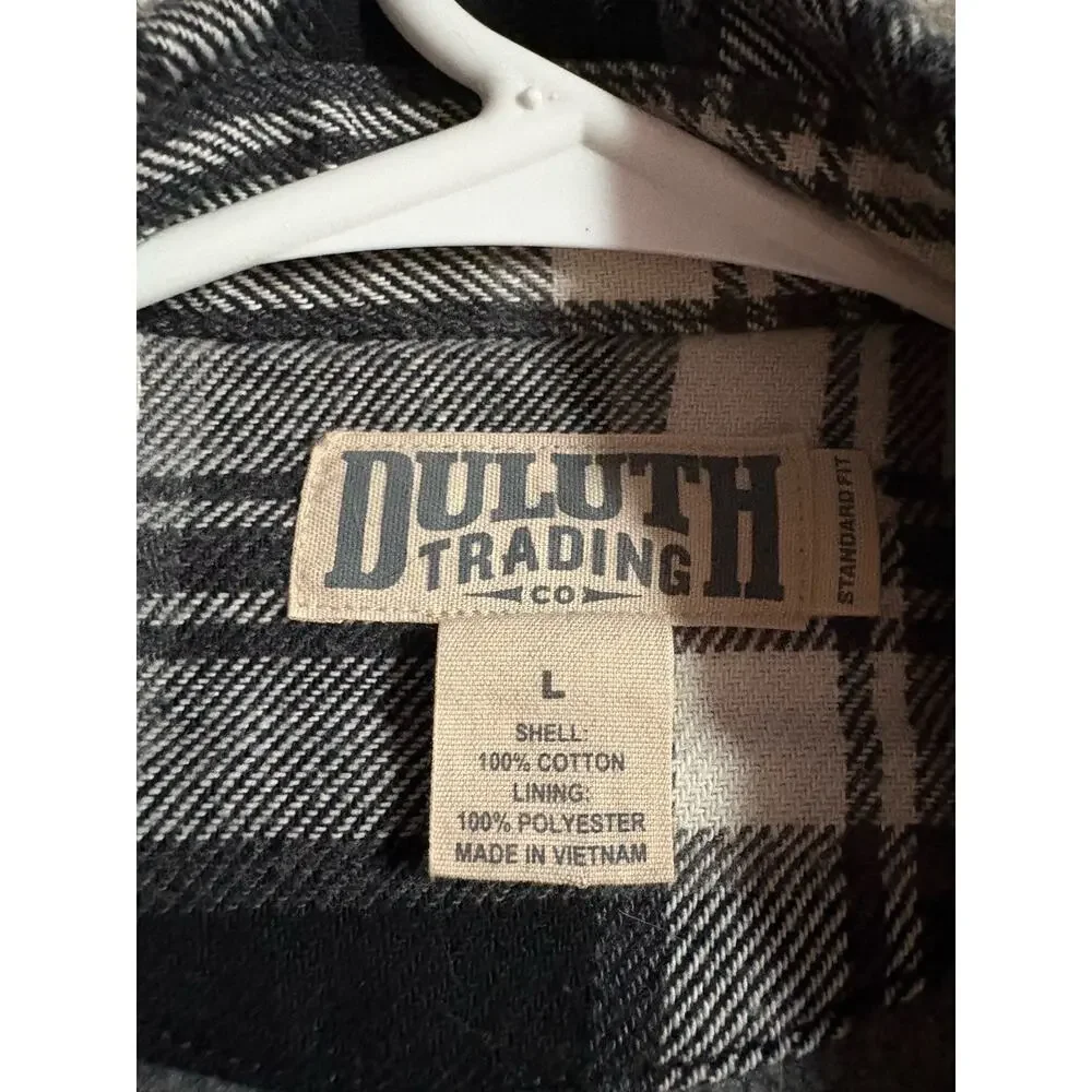 Duluth Trading Jacket Mens Large Black/White Plaid Lined 100% Cotton Outdoor